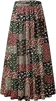 NASHALYLY Women's Flowy Chiffon Pleated Maxi Skirt - Elastic High Waist A-Line Boho Flared Long Skirt