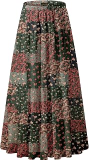 NASHALYLY Women's Flowy Chiffon Pleated Maxi Skirt - Elastic High Waist A-Line Boho Flared Long Skirt