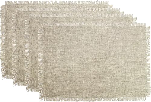 Fennco Styles Juego de 4 manteles individuales de mesa con bordes deshilachados tejidos, 13 x 19 pulgadas, juego de 4 manteles navideños para uso