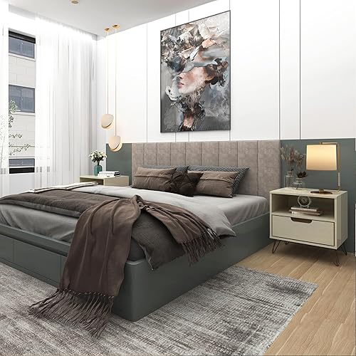 Miniatura 3 de Manhattan Comfort Rockefeller - Mesita de noche moderna de mediados de siglo con 1 cajón 2008 pulgadas blanco rotonaturaleza