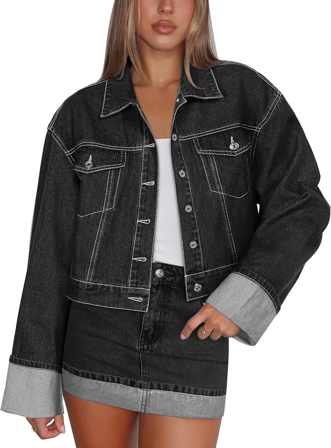 Denim Jacket for Women Button Down Crop Jean Jacket Women Casual Outerwear 2026 Trendy - Image 6