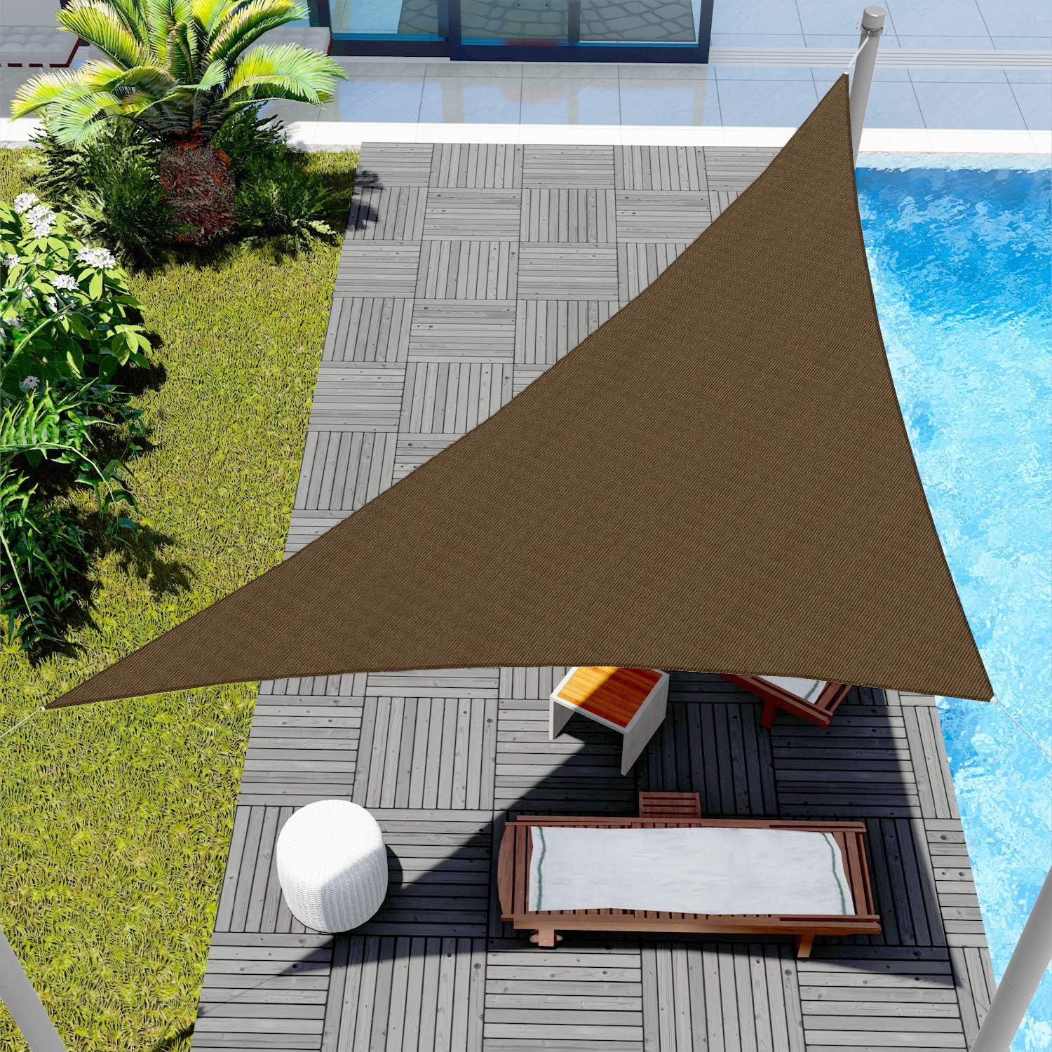 Windscreen4less 12' x 12' x 17' Triangle Sun Shade Sail - Brown Durable UV Shelter Canopy Fabric Cloth Screen Water Permeable & UV Resistant for Patio Outdoor Backyard