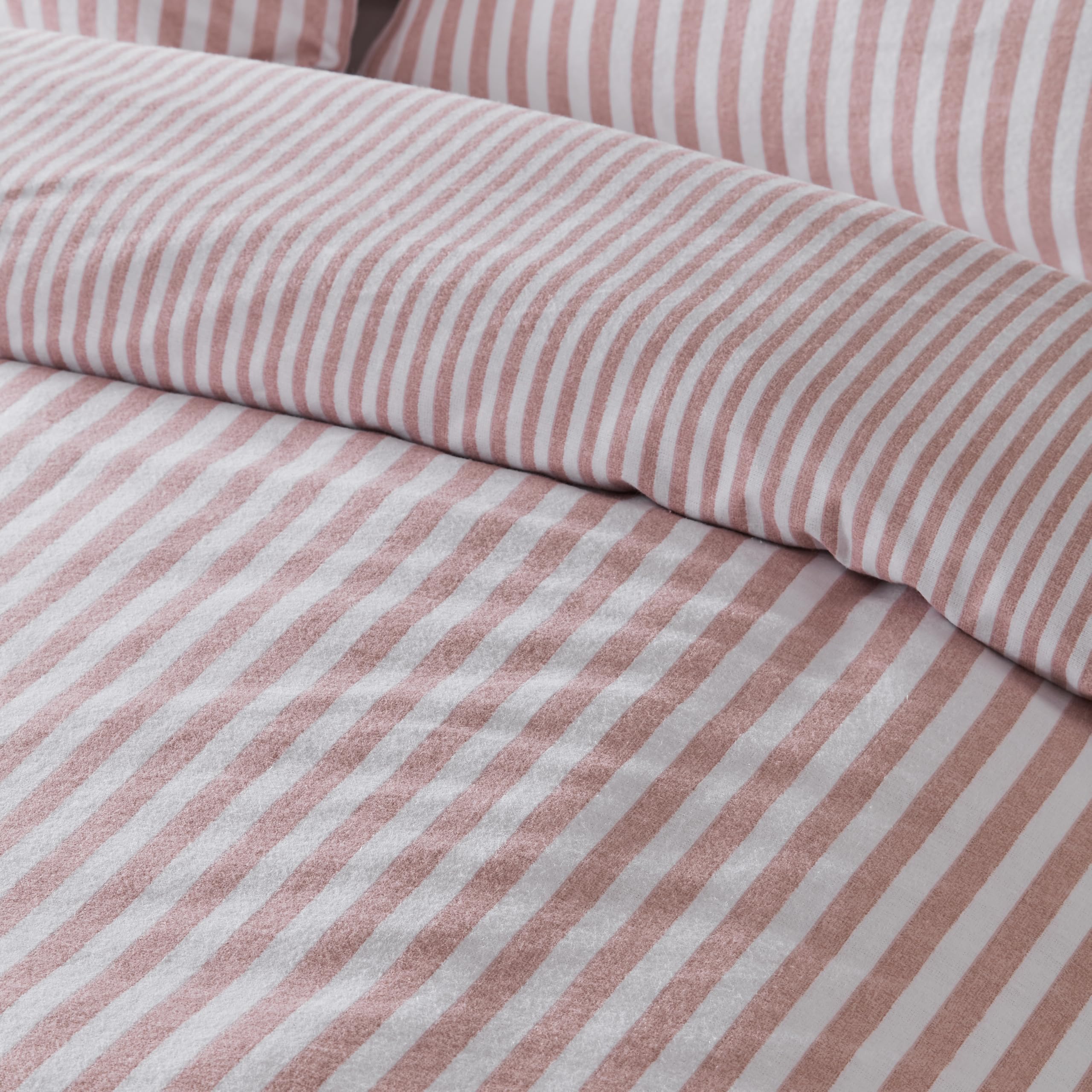 Catherine Lansfield Brushed Stripe Cotton Reversible King Duvet Cover Set including Pillowcases Blush Pink - Image 4