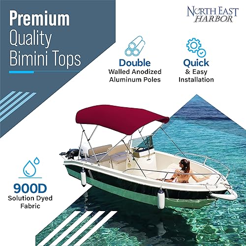 Miniatura 2 de Bimini Tops de 3 lazos para barcos, a prueba de decoloración, postes de apoyo, bota de almacenamiento, lona marina 900D, toldo para barco, cubierta