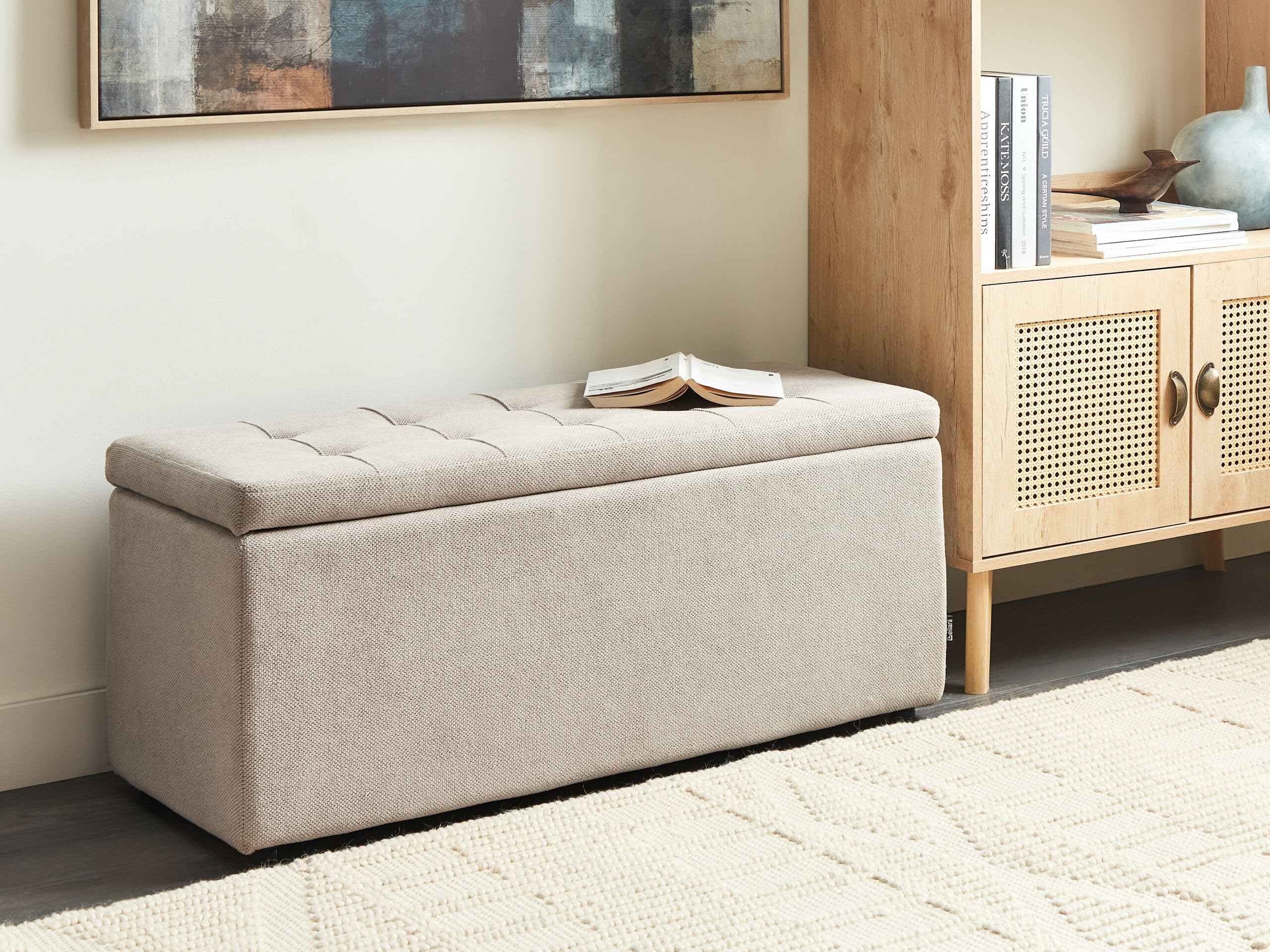 Beliani Otomana tapizada de Tela Moderna reposapiés Rectangular poliéster Beige Orem