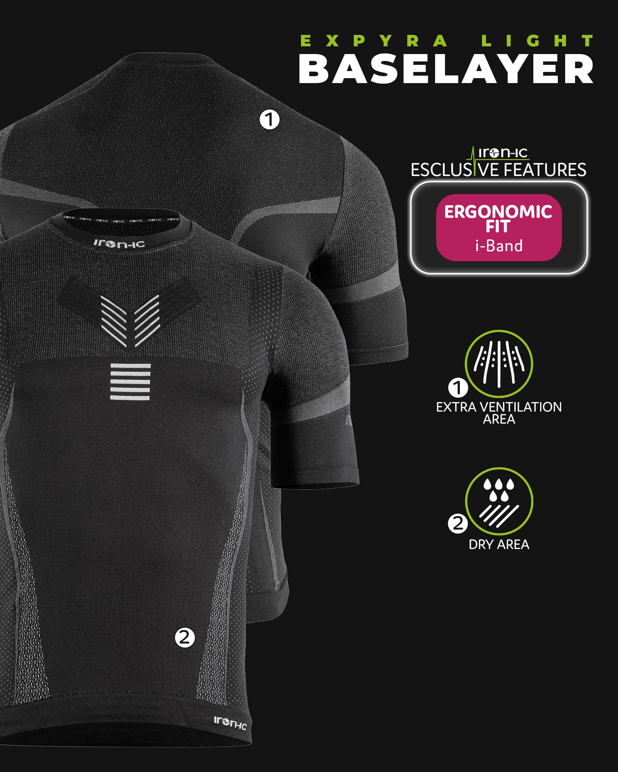 Iron-ic, Camiseta de hombre técnica Baselayer Performance – Camiseta de manga corta para esquí, snowboard, senderismo, running, crossfit