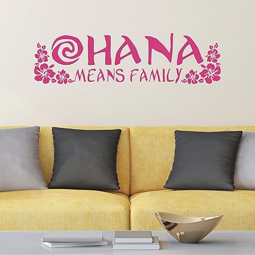 Ohana Means - Calcomanía de decoración familiar  Letrero de Lilo y Stitch  Decoración de dormitorio infantil  Hecho en Estados Unidos  Rosa oscuro