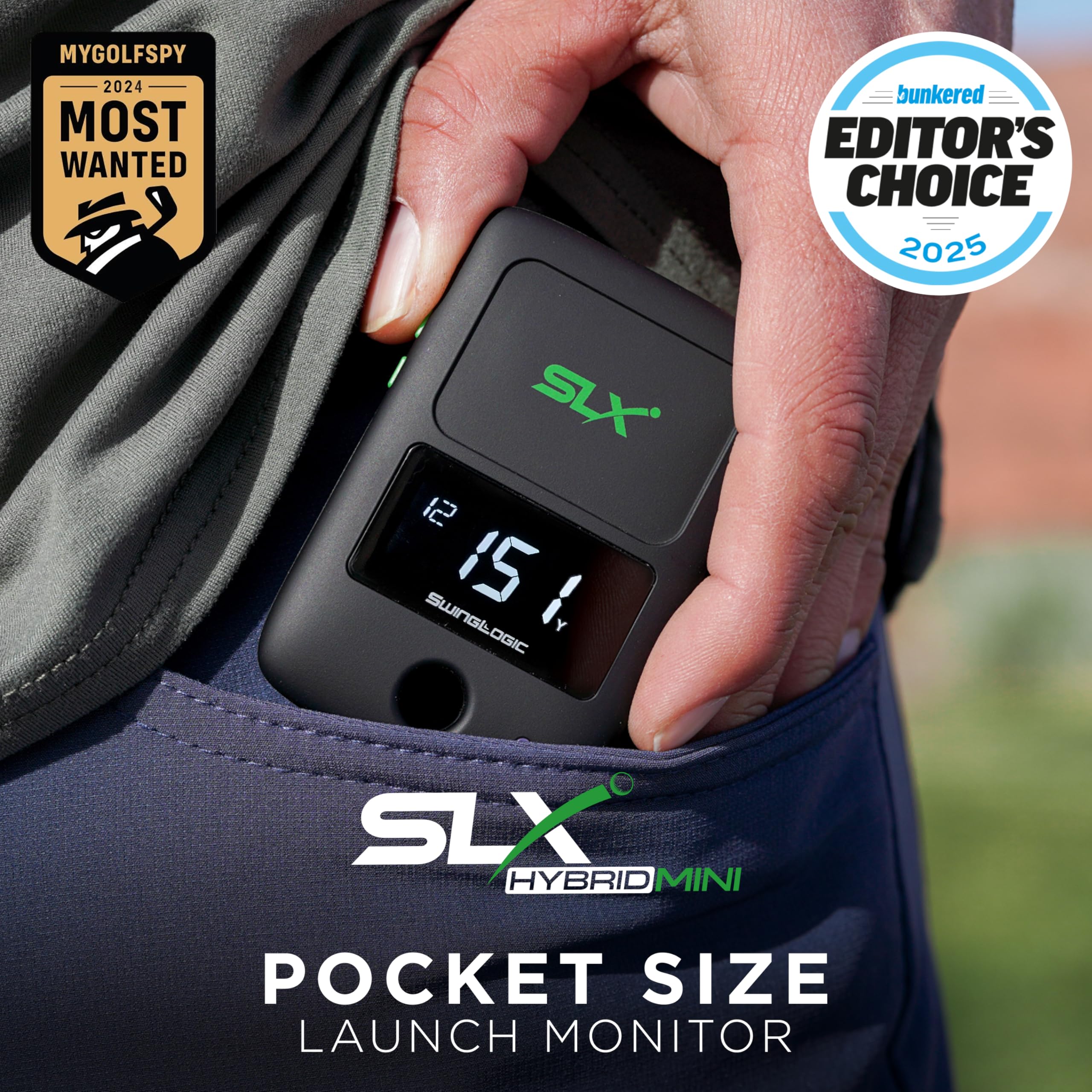 Swing Logic SLX Hybrid Mini Portable Golf Launch Monitor – Distanza della pallina da golf, velocità della palla, velocità della testa del mazzo, fattore smash, accessori da golf compatti e dispositivo