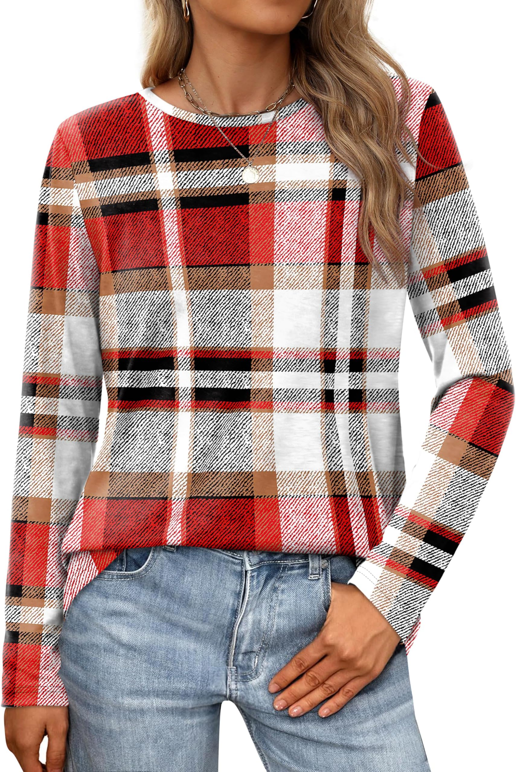 Long Sleeve Shirts for Women Casual Crew Neck Basic Fall Tops Loose Fit Comfy