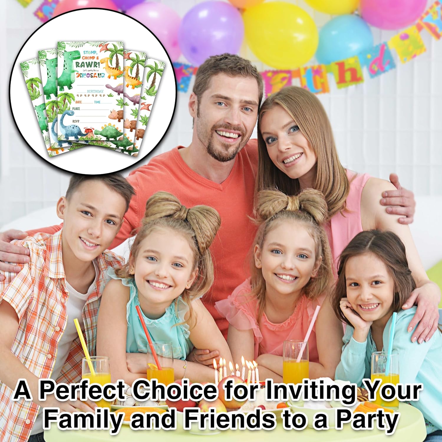 Dinosaur Birthday Invitations, 25 Double-Sided Invitation Cards with 25 Envelopes, Jungle Party Decoration Supplies - C08