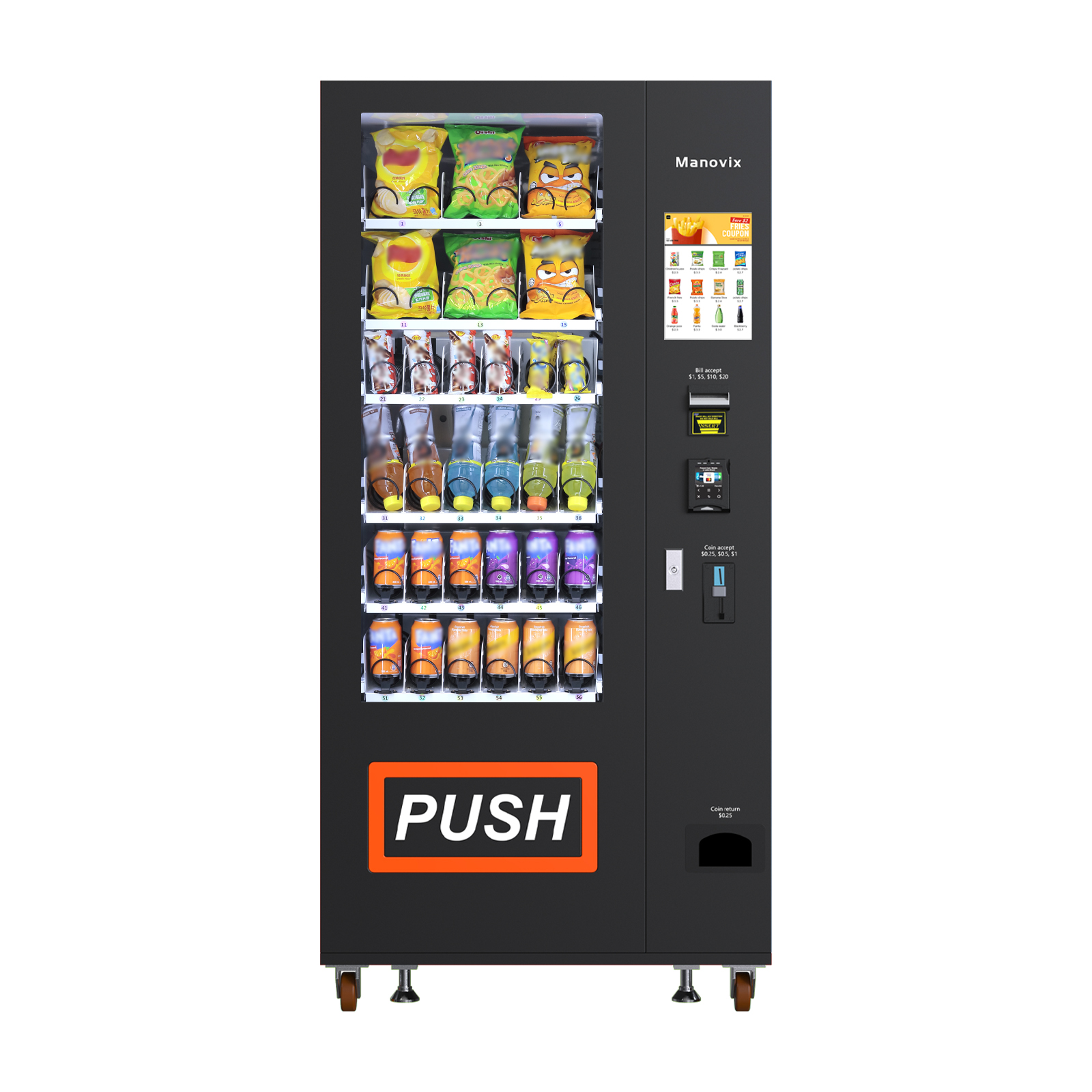 Image of Beverage Snack Combo Commercial Vending Machine for Business with Credit Card Reader & Bill and Coin Acceptor Refrigerated Cold Drink soda with Temp Control Touch Screen