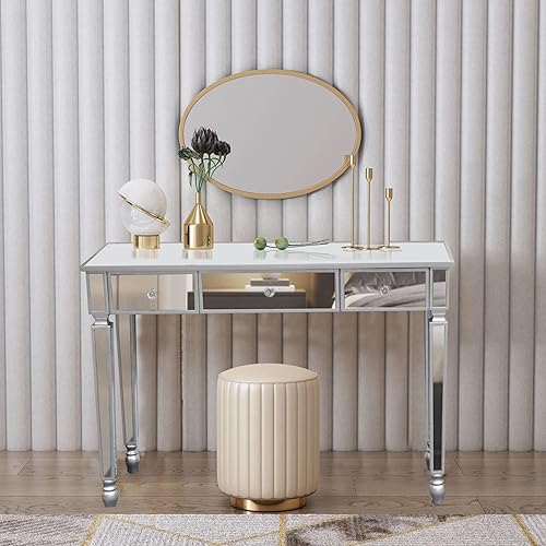 HomVent Mesas de consola espejadascajones decorativos de 3 Dimonds, tocador espejado, escritorio de dormitorio con espejo, estación de trabajo