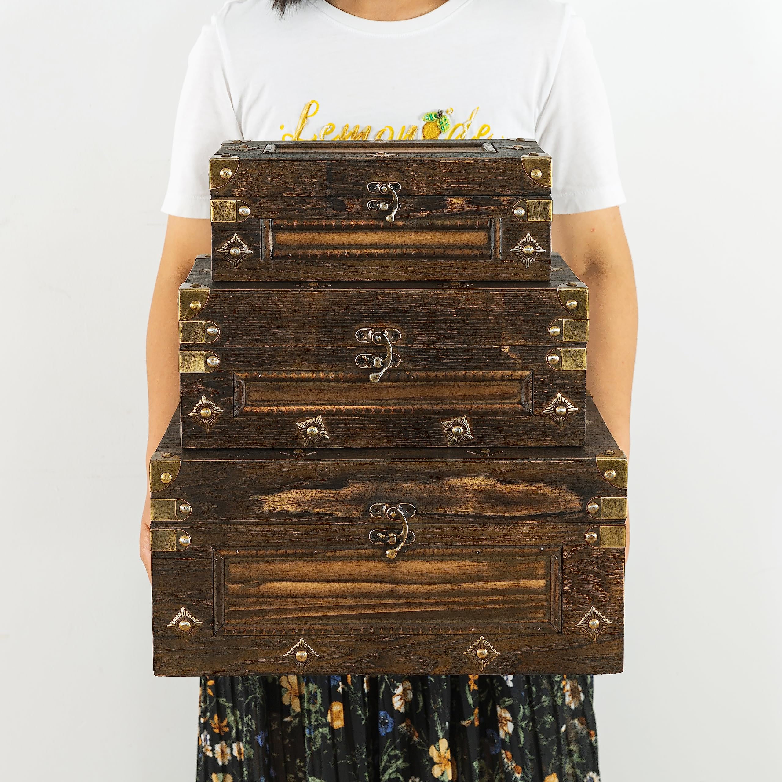 Soul & Lane Branson Wooden Storage Trunks - Set of 3, Decorative