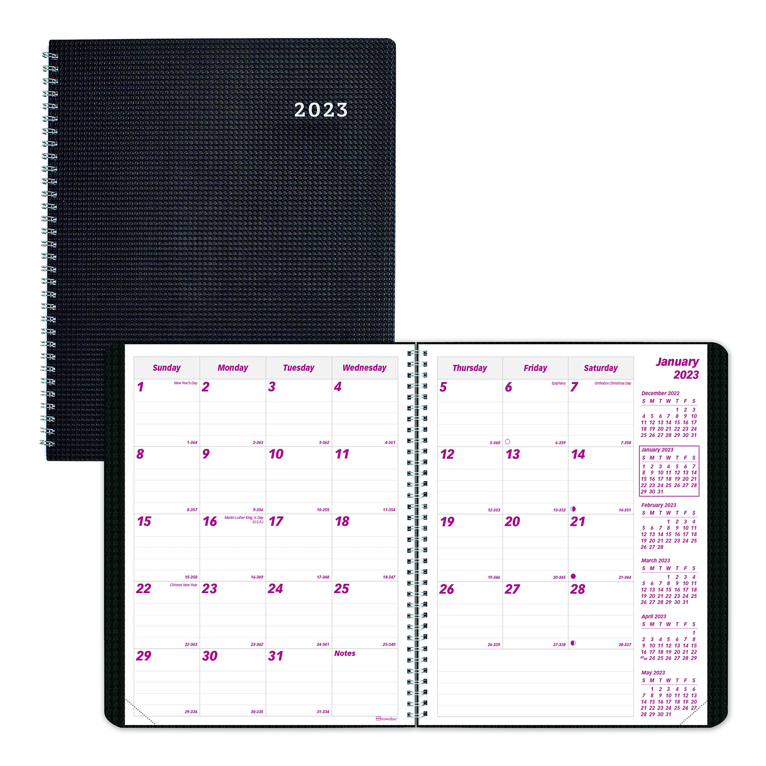 Brownline2023 DuraFlex Monthly Planner, 14 Months, December 2022 to January 2024, Twin-Wire Binding, 8.875" x 7.125", Black (CB1200V.BLK-23)