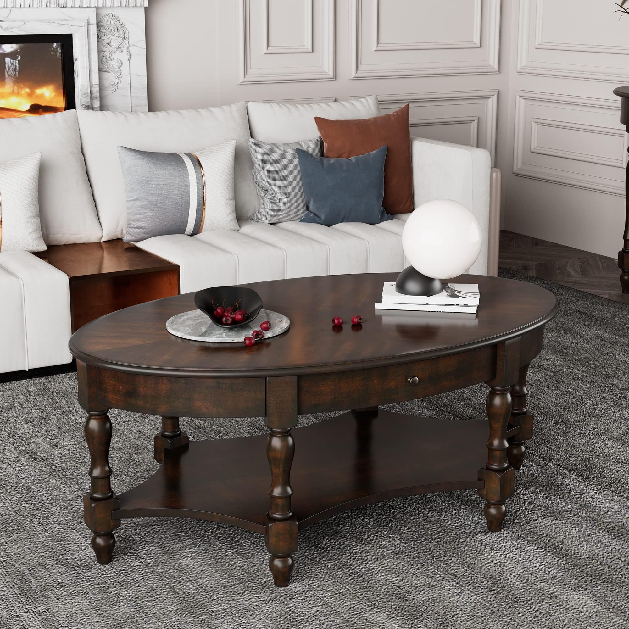 Amazon.com: Magnussen Winslet Oval Cocktail Table with Casters, 18.5" x ...