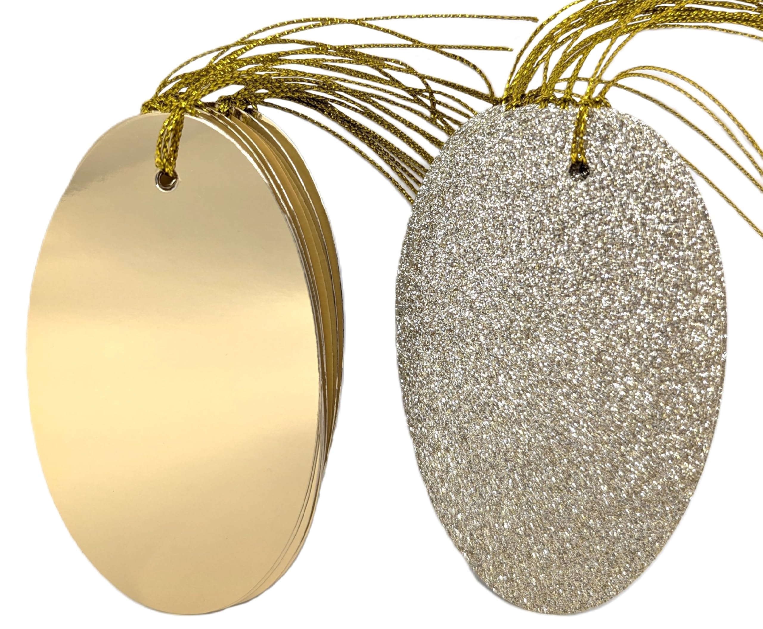 20 Luxury Gold Oval Gift Tags – Glitter & Foil Design | Premium Gift Labels for Christmas, Weddings & Birthdays | Eco-Friendly Recyclable Packaging | Pack of 20