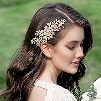 Vista 7 de SWEETV Peineta de Boda Hecha a Mano con Clip de Estrás y Perlas, Accesorios de Oro para el Cabello de Novia, Accesorios para el Cabello de Boda