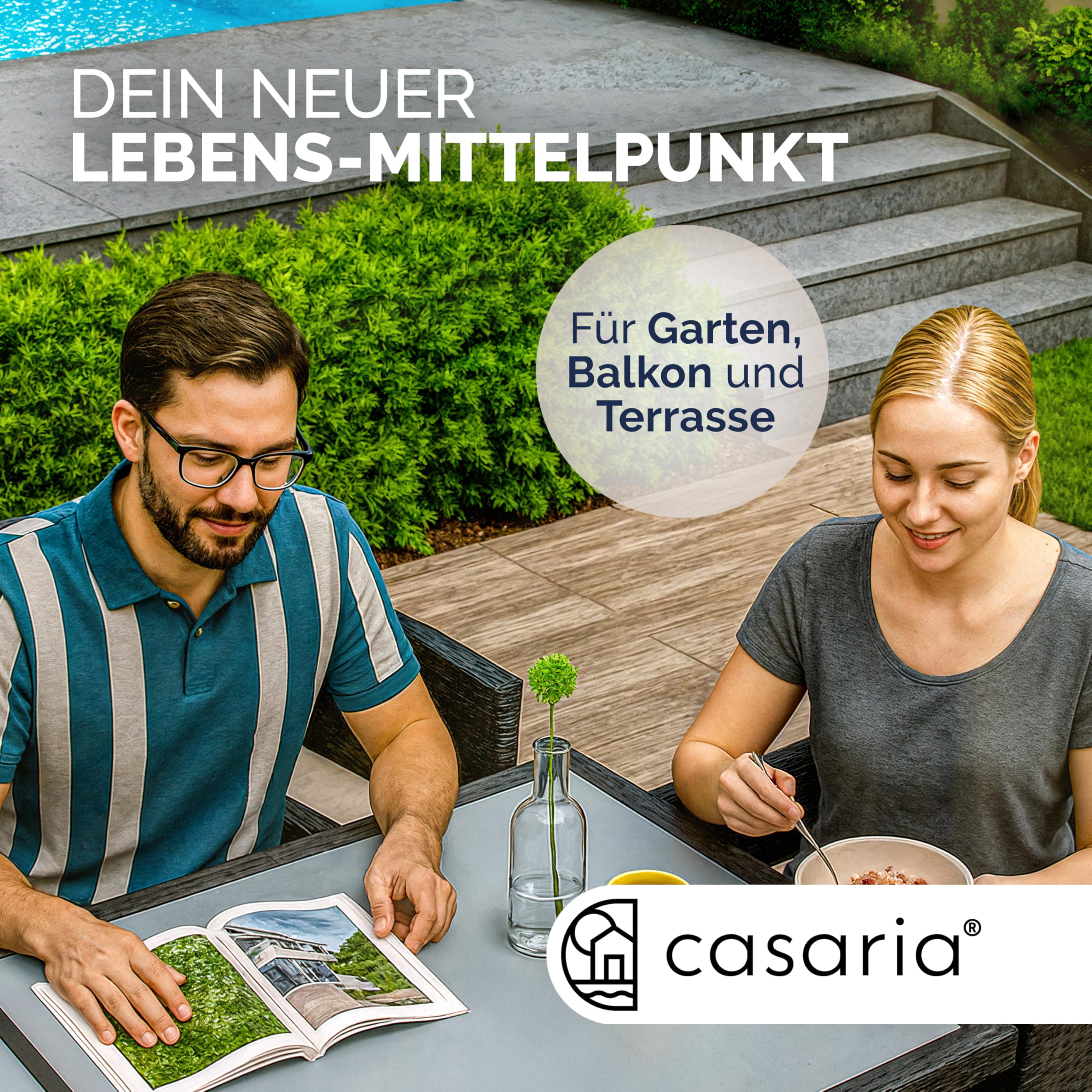 Casaria® Gartentisch Wetterfest 190x90x75cm Polyrattan Höhenverstellbar 5mm Sicherheitsglas Garten Terrasse Esstisch Outdoor Tisch Gartenmöbel Schwarz