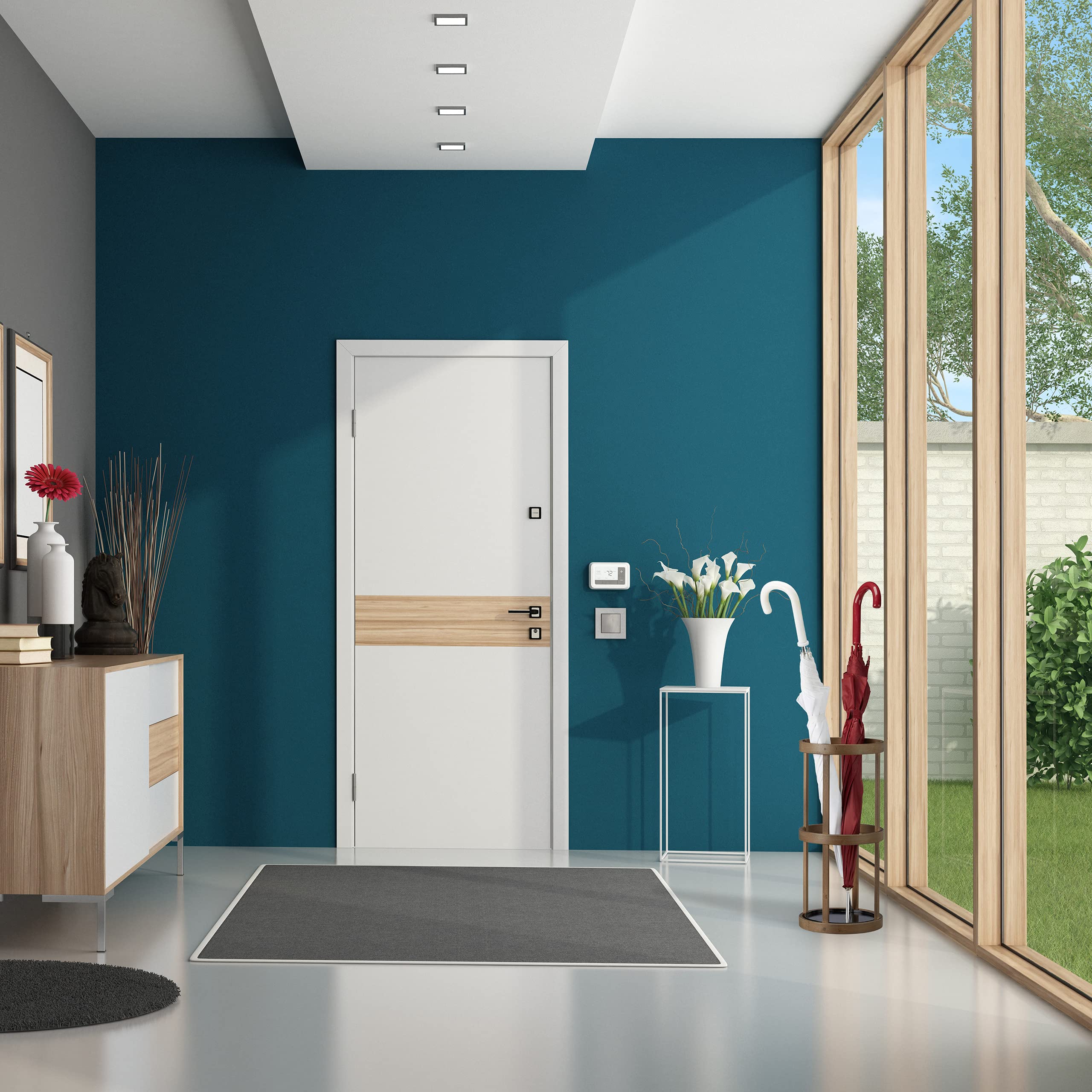 Relaxdays 10021482 Portaombrelli Rotondo, bambù, con Vaschetta Raccogli Acqua, Metallo, HxLxP: 45x20,5x20,5 cm, Marrone
