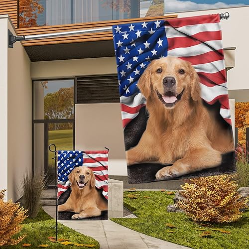 Miniatura 7 de Flagwix Golden Retriever, banderas de perro patriota americano, bandera de casa de 30 x 40 pulgadas, decoración para el hogar, exterior, bandera