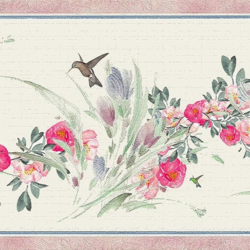 Dundee Deco DDAZBD9023 - Papel tapiz autoadhesivo para despegar y pegar, ramo floral, rojo, rosa, verde, azul, borde de pared de colibrí, diseño