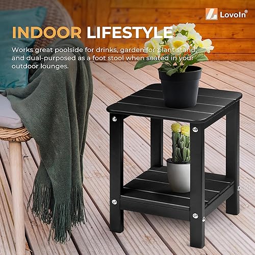 Miniatura 8 de LovoIn Adirondack Mesa auxiliar rectangular para exteriores fácil mantenimiento y resistente a la intemperie mesas auxiliares de madera de Negro,