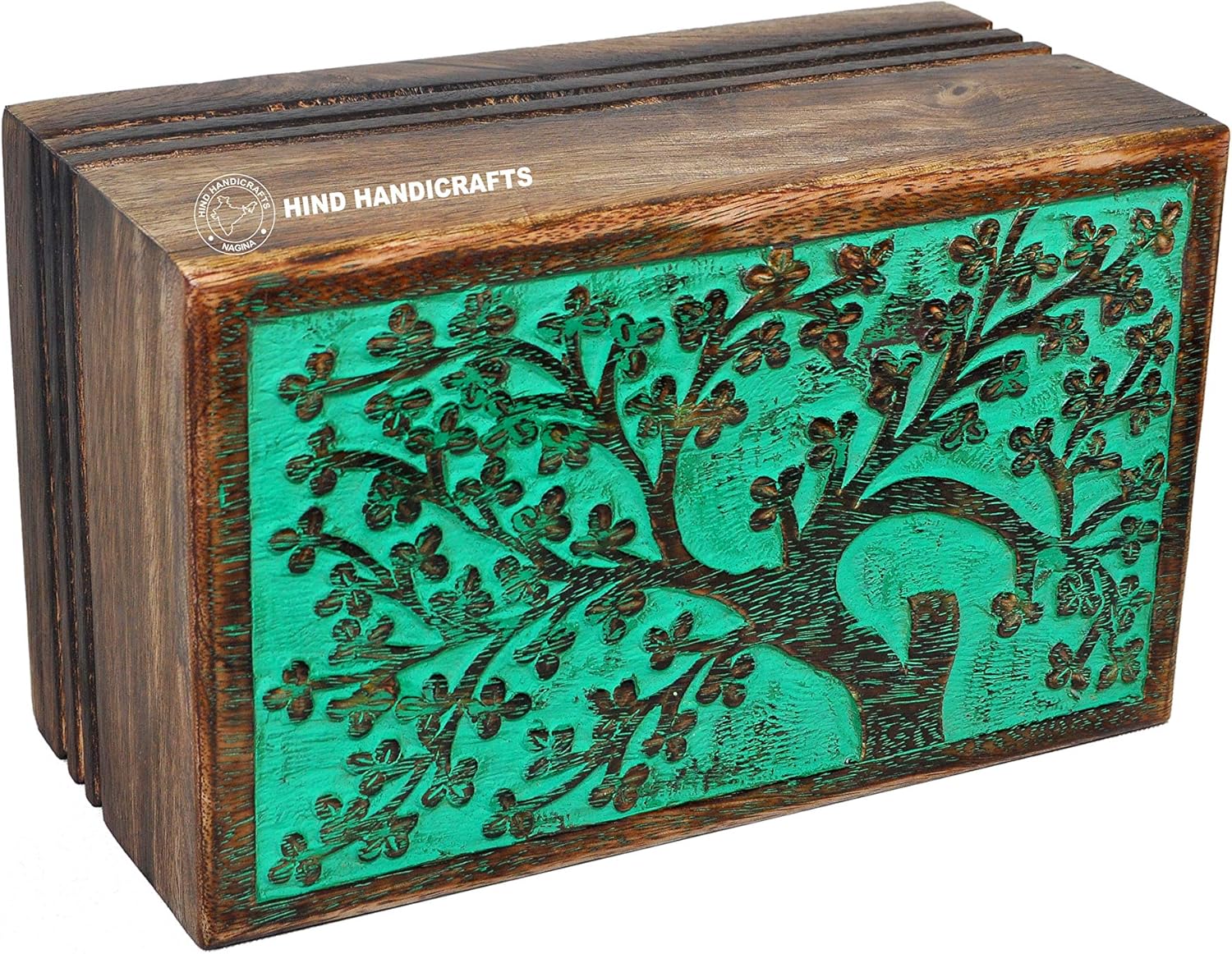 Antique Handmade & Handcrafted Rosewood Borders Engraving Wooden Cremation Box Urns for Human Ashes Adult, Funeral Urn Box - 200 Cu/in or lbs (Tree-3, Whitewashed)