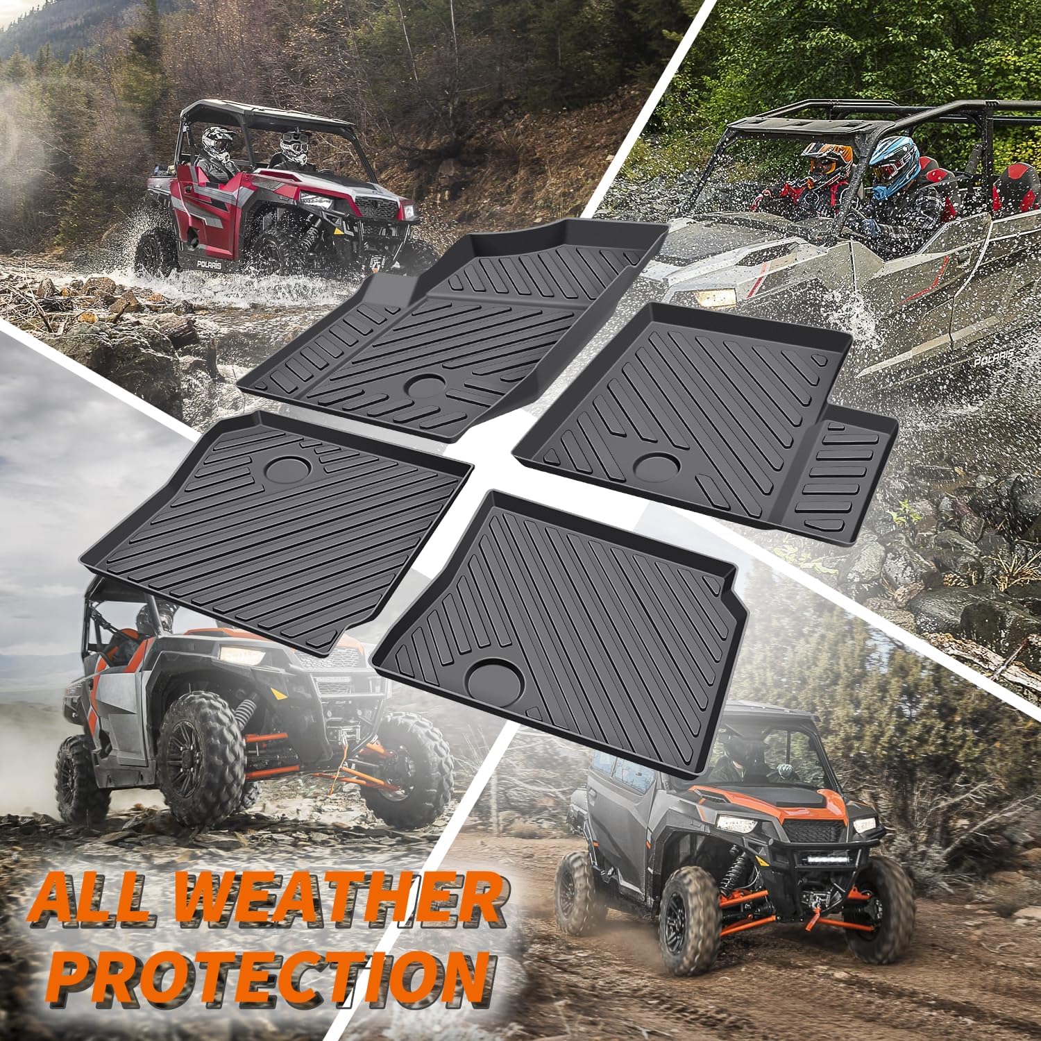 TPE Floor Mats for General, Front & Rear Floor Slush Liners Compatible with Polaris General 4 1000/ General XP 4 1000 2016-2023 All Weather Protection Anti-Slip Slush Mats(4PCS)