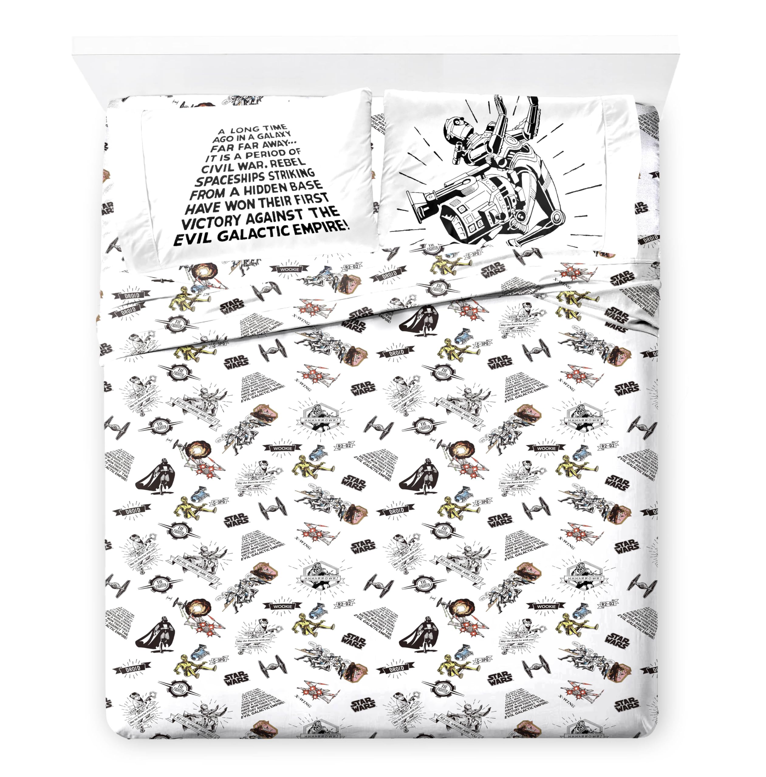 Parure de lit 7 pièces avec housse de couette et taies d'oreiller Motif bande dessinée Star Wars pour enfants – Parure de lit super douce et confortable pour enfants