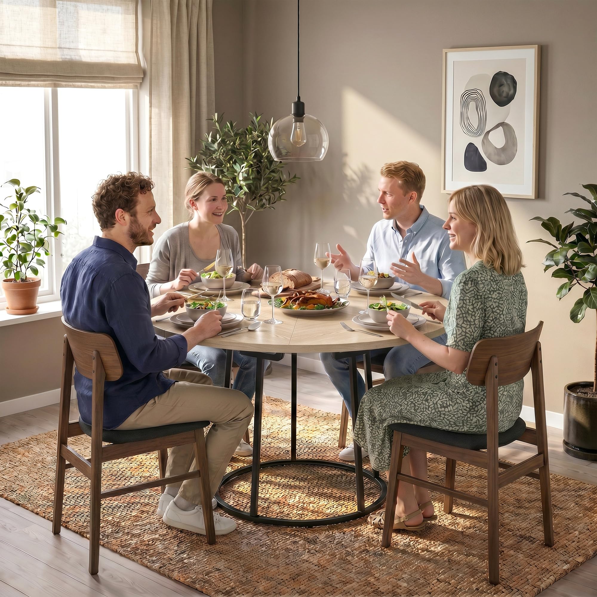 HOMCOM Mesa de Comedor Redonda para 4-6 Personas, 120 cm, Estilo Industrial Moderno, Tablero Empalmado y Base metálica cónica, Madera Natural