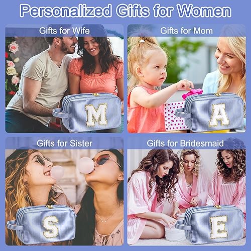 Miniatura 6 de YOOLIFE Bolsa de maquillaje rosa grande y personalizada, bolsa de maquillaje con inicial, bolsa de regalo para mujeres y cumpleaños, Actualización