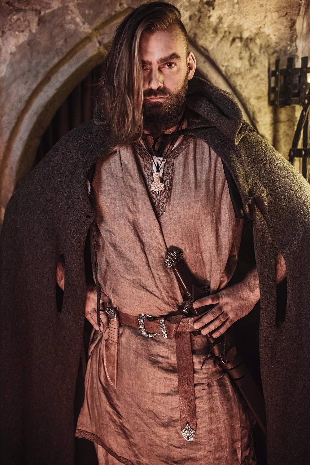 Norse Tradesman Short-Sleeve Medieval Tunic - 180 GSM Linen Fabric - Premium Quality Viking Reenactment Attire (X-Large)