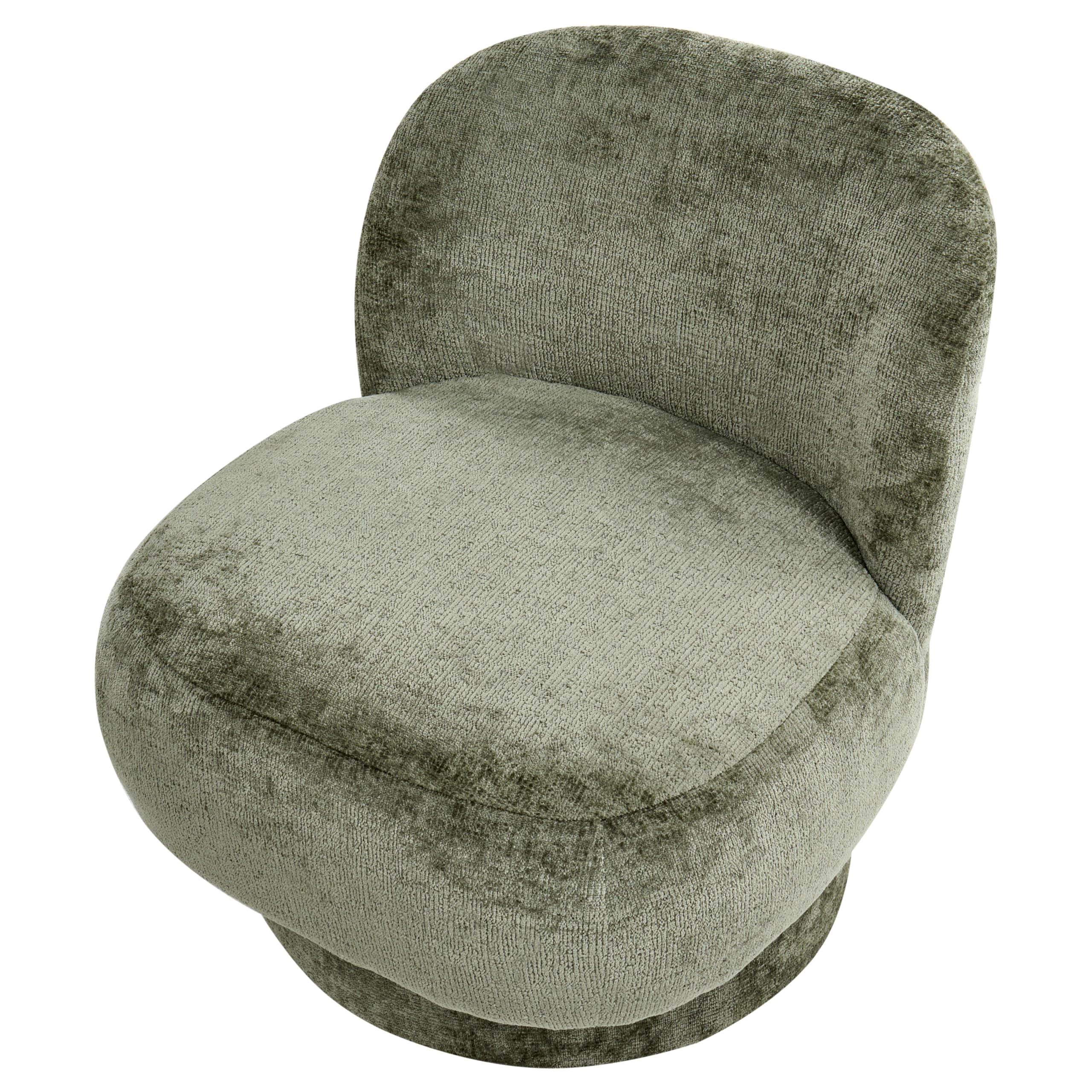 Fauteuil Pivotant en Tissu Chenille Dossier Incurvé Rembourré Vert Aylo