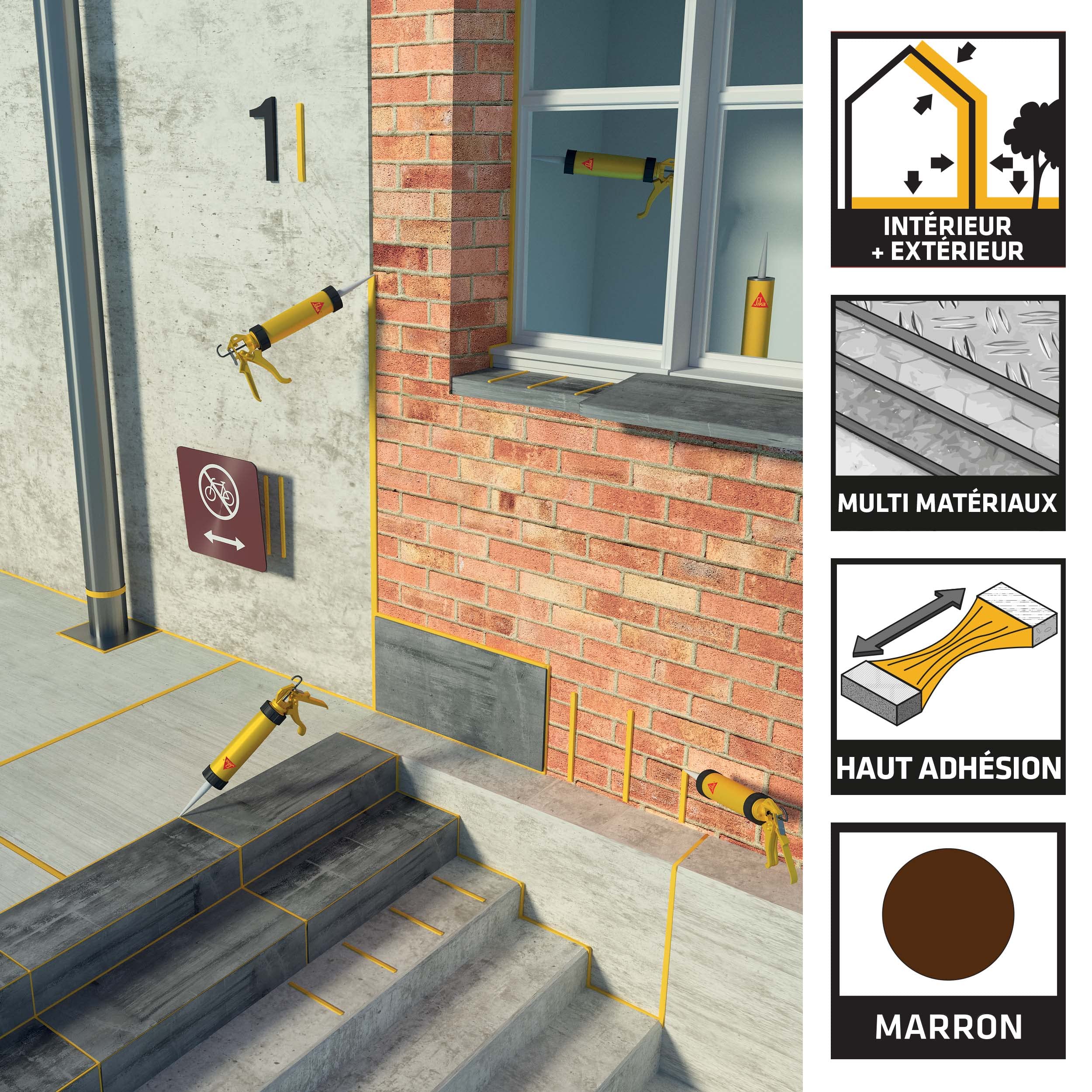 TIVOLY - Pistolet à Cartouche T-Gun F300 - Adaptable sur Perceuse et Visseuse & SIKA 11 FC Purform Marron, Mastic, joint et collage multi-usages, mastic-colle multi-supports