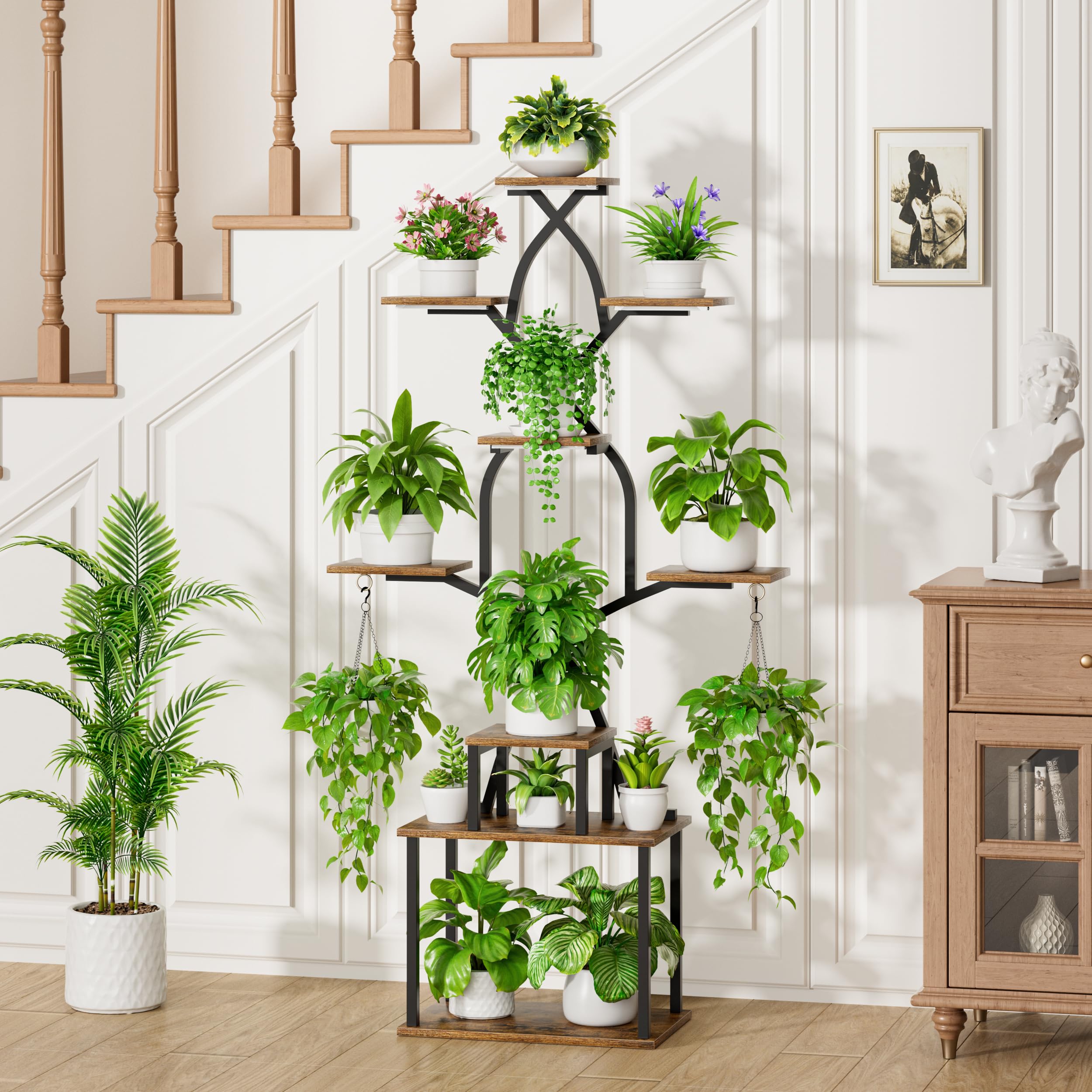 Soporte para plantas de interior con luces de crecimiento, estante de plantas de interior de 7 niveles, soportes de plantas de 64 pulgadas de alto para plantas de interior, estantes de metal 4