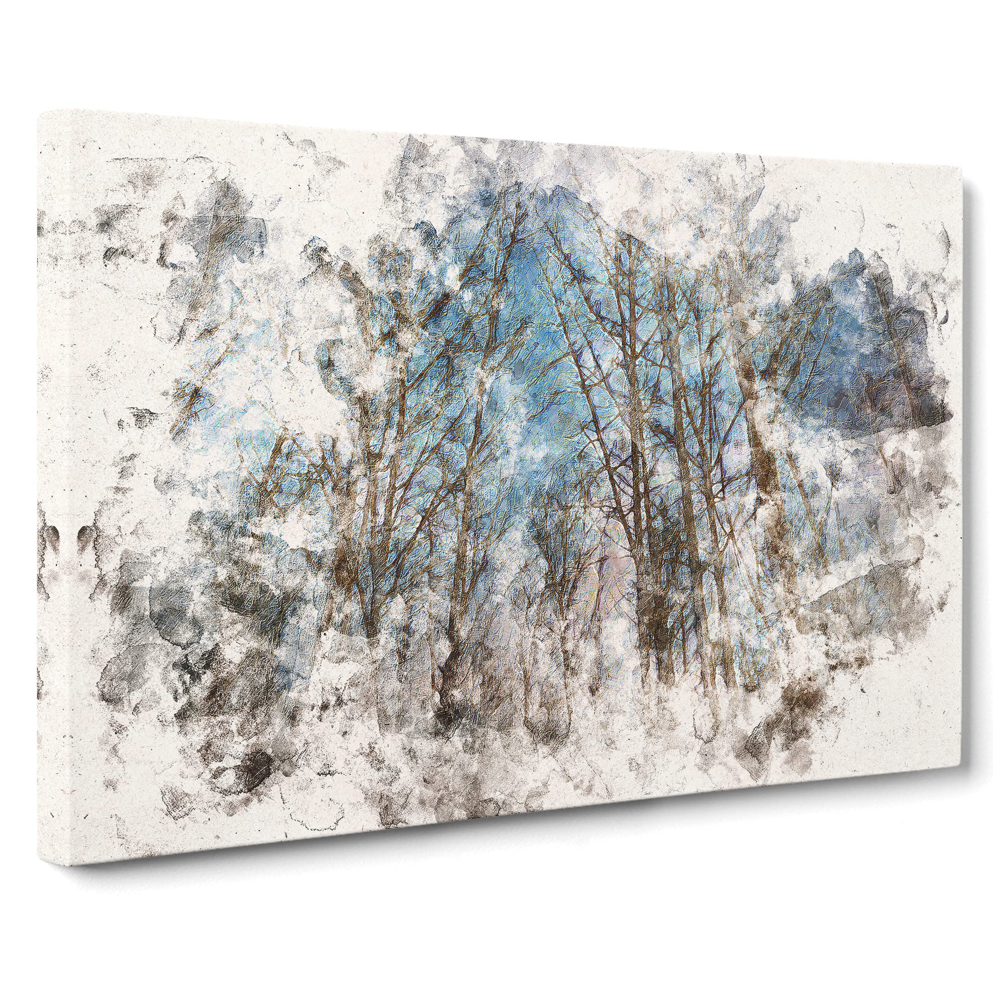 Bare Trees At Twilight Watercolour Canvas Print, Mixed, 25L x 50W cm