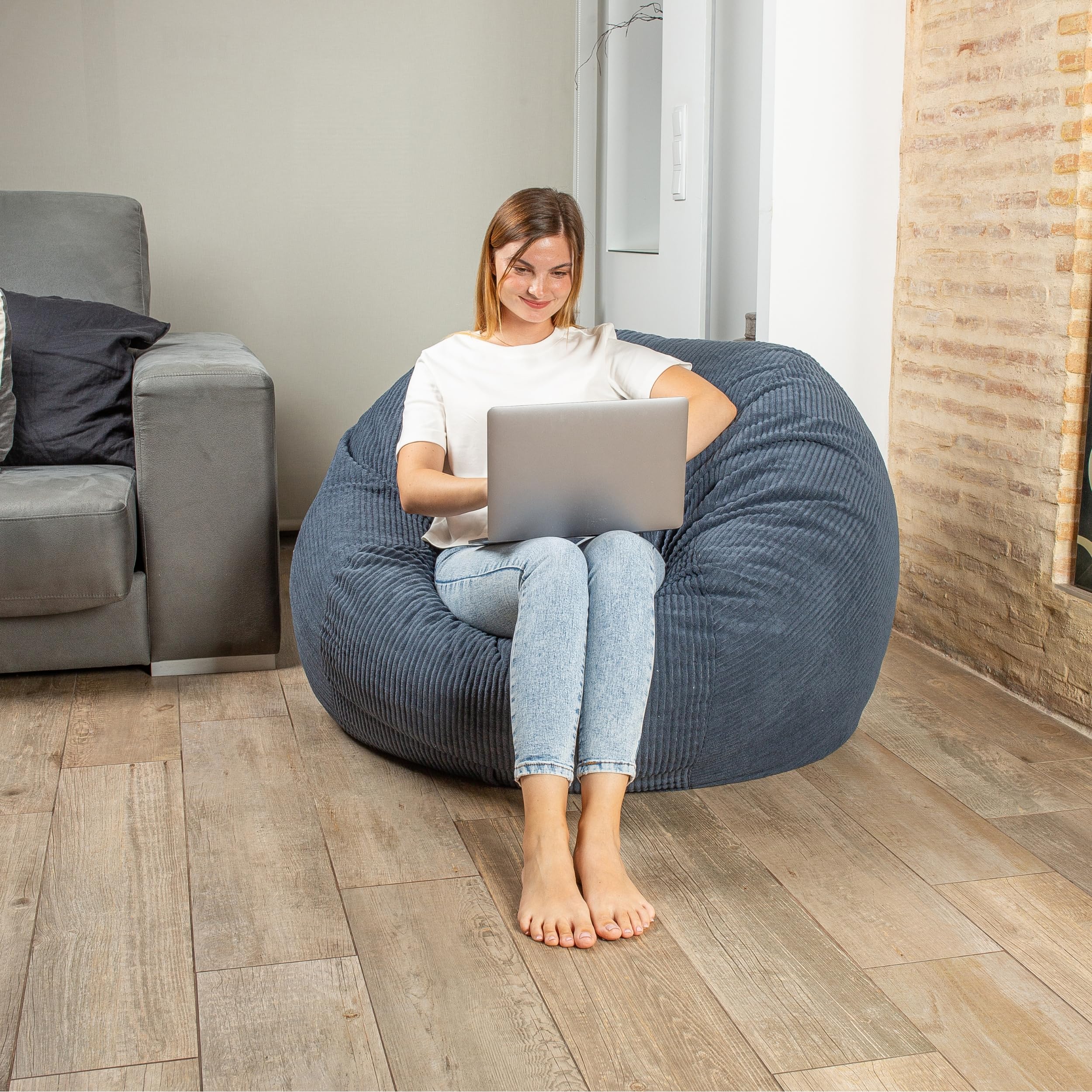 bananair - Pouf Lit Convertible en Velours Côtelé – Transformable en Matelas d’Appoint Ultra Confortable, Rembourrage en Mousse – Pouf Salon/Chambre Utilisable en Futon/Matelas de Sol (Bleu Nuit)