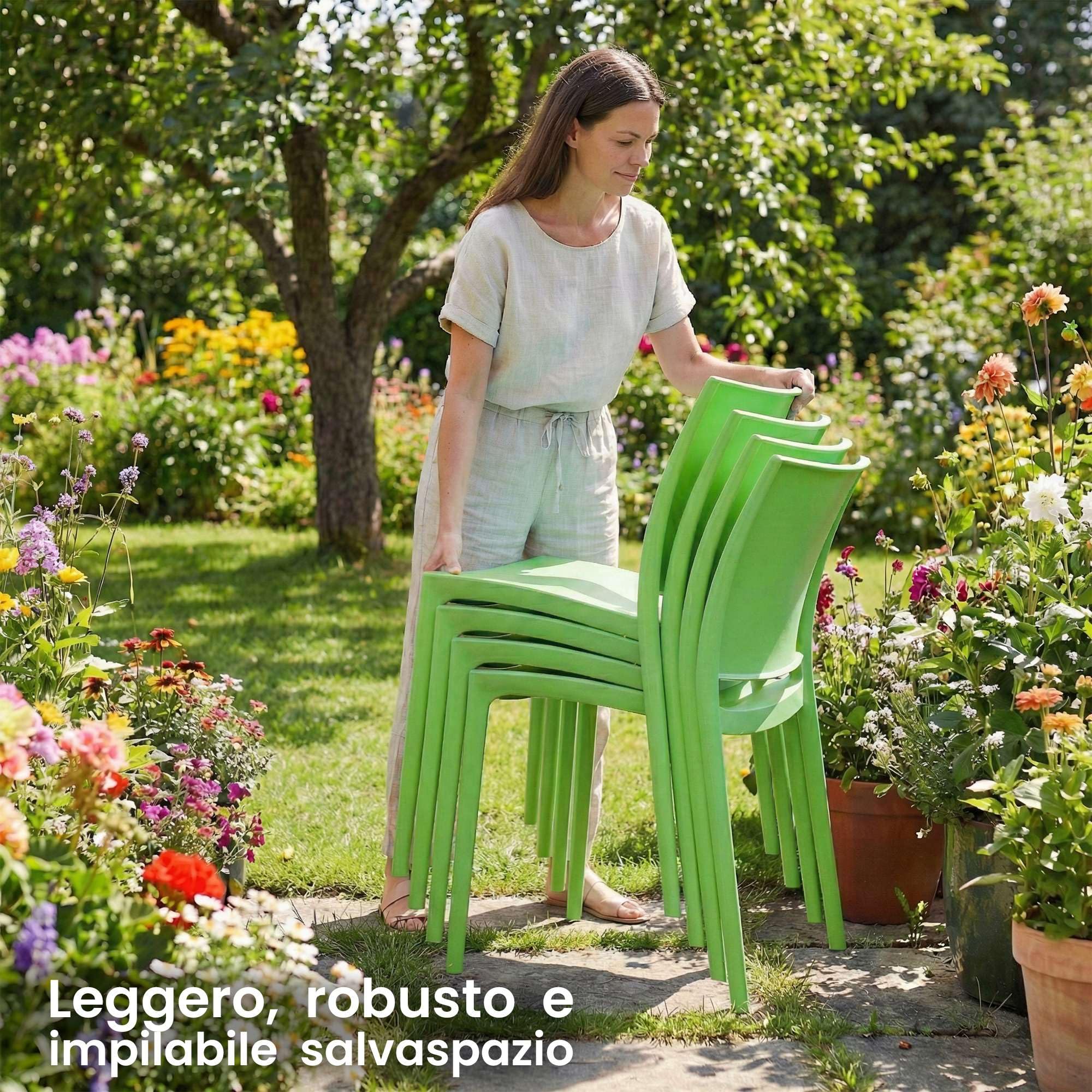 CLP Sedia da giardino impilabile e resistente alle intemperie Meton, sedia con schienale resistente ai raggi UV, in polipropilene fino a 150 kg Colore:verde