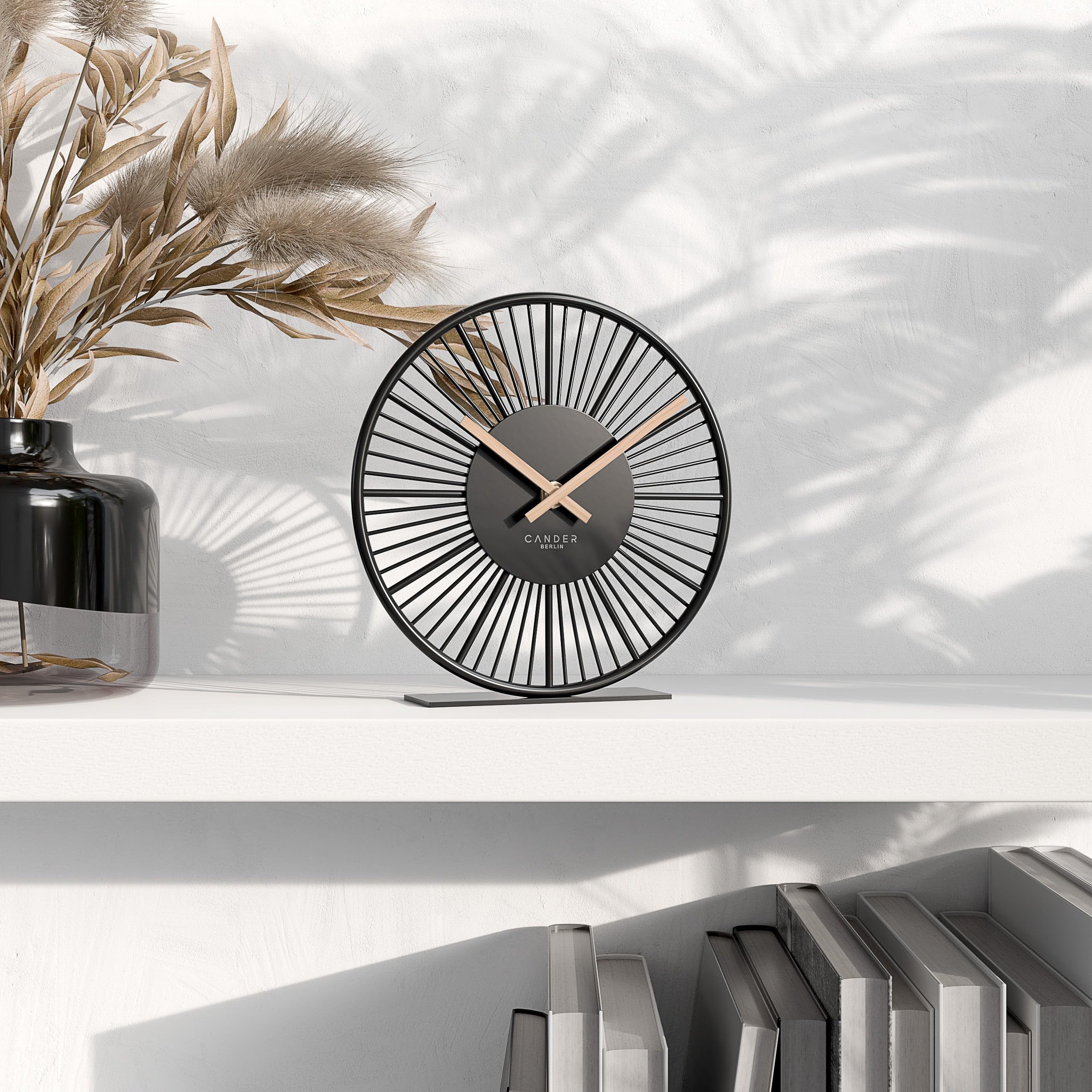 Cander Berlin BLORA Reloj de mesa silencioso 18 cm metal madera negro moderno