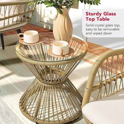 Miniatura 4 de Pamapic Juego de patio al aire libre con otomana de 5 piezas de mimbre de ratán para conversación, muebles de balcón, sillas para patio, jardín,