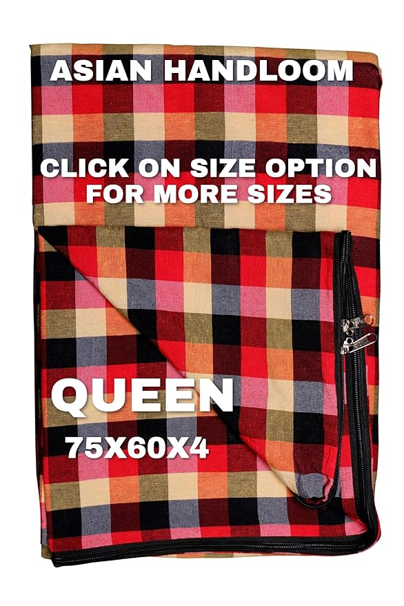 ASIAN HANDLOOM Cotton 300TC Queen Size Mattress Cover with zip/chain 75x60x4 inch, multicolor