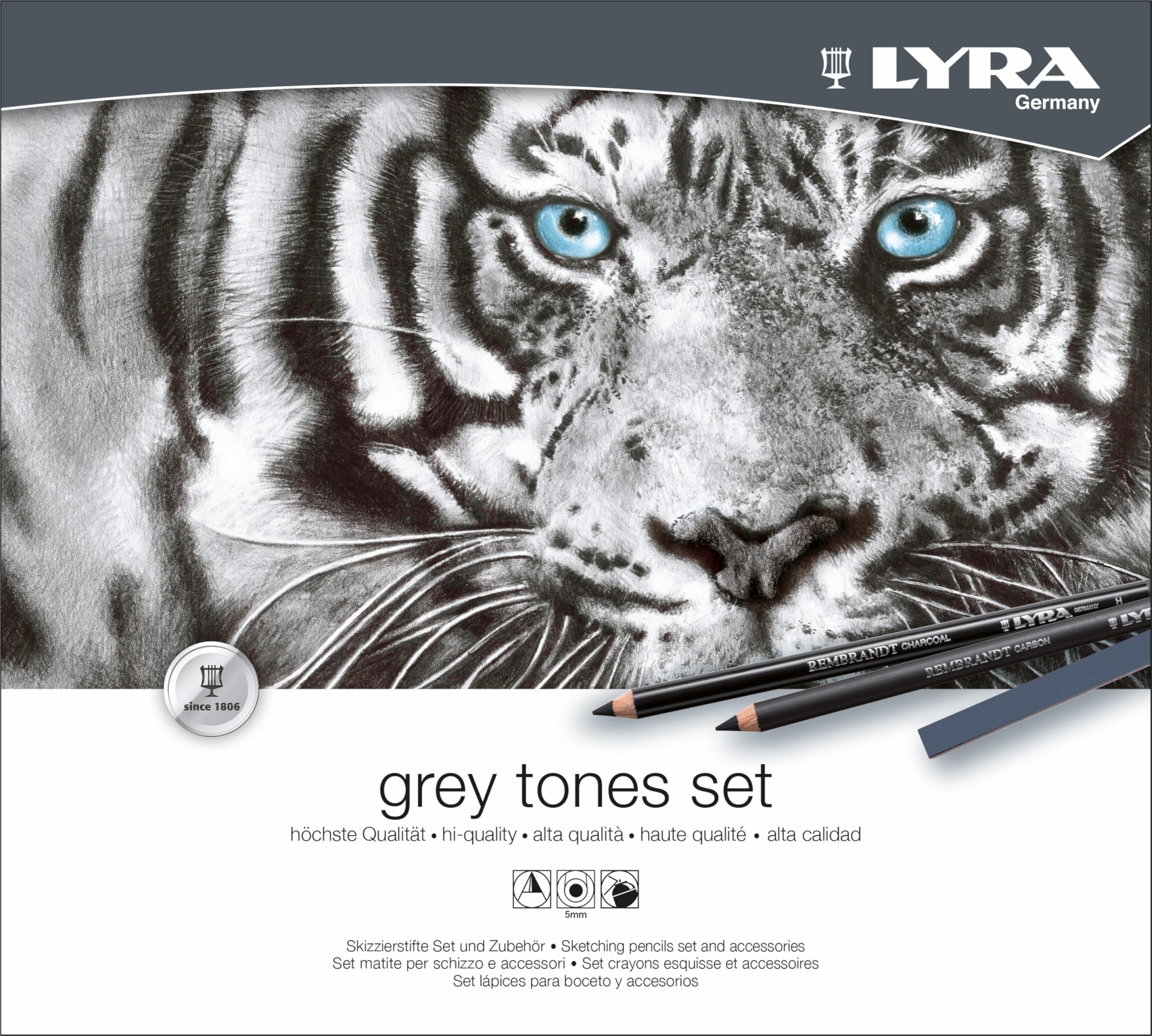 LYRA Fine Art Sketching Set, 11 Grey Tones Pencils & Pastels, For Professionals & Students