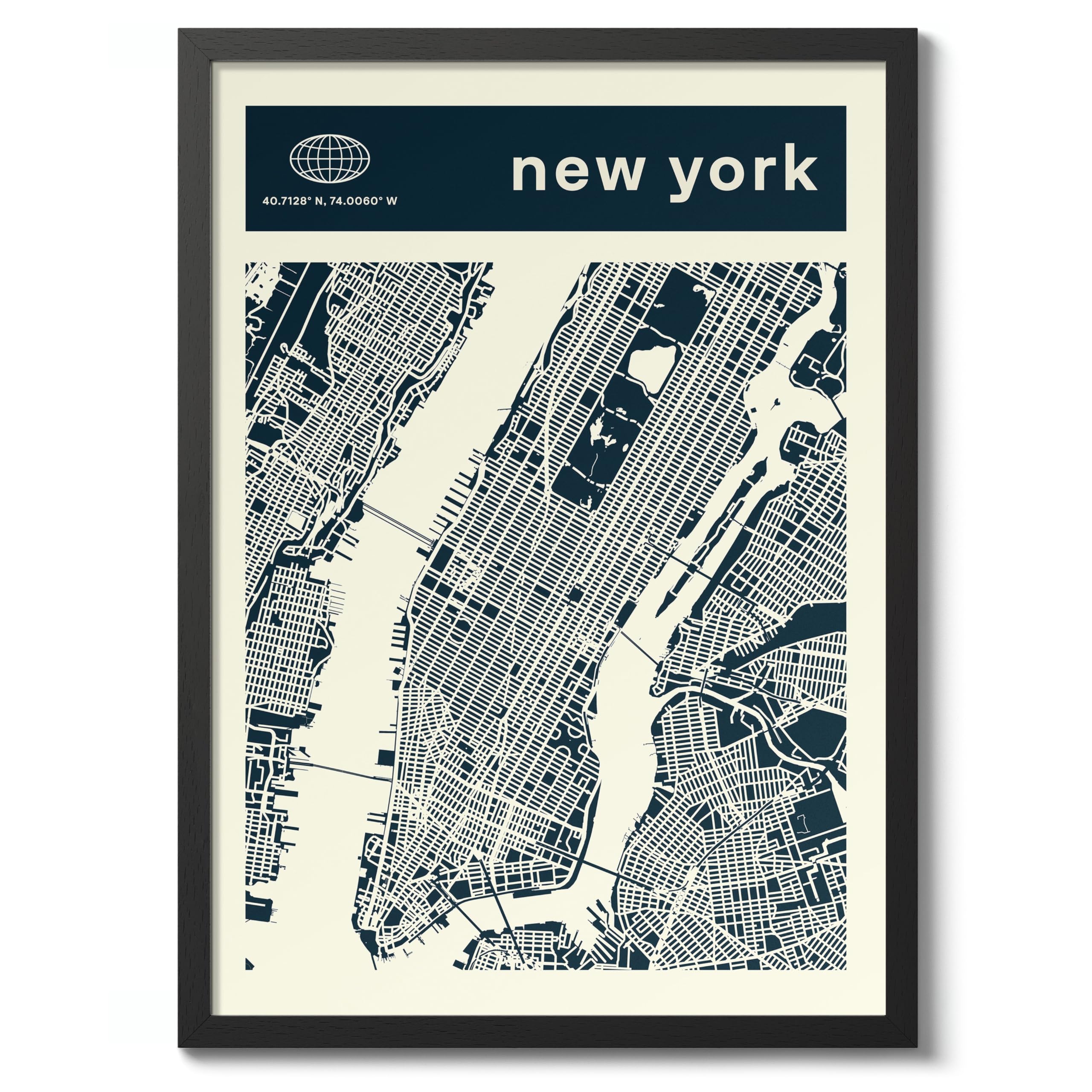 New York Minimalist City Maps Poster, City Coordinates Print, Landmark Apartment Home Decor, A2 (Black Frame) - 62.5x45.1cm โ image 1