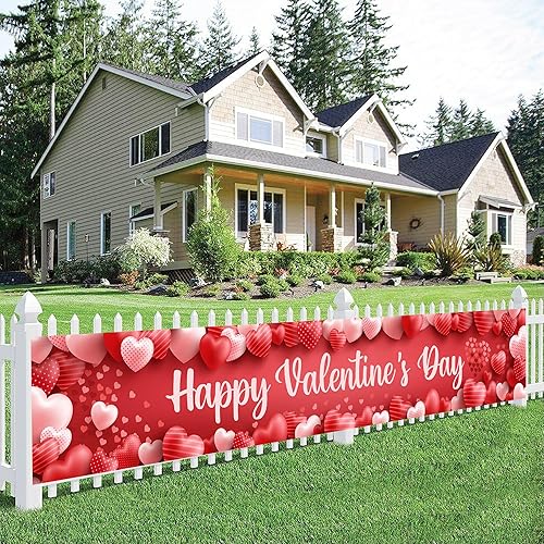 Miniatura 7 de KatchOn, Cartel de feliz día de San Valentín para exteriores, extra grande de 120 x 20 pulgadas, decoración del día de San Valentín para exteriores,