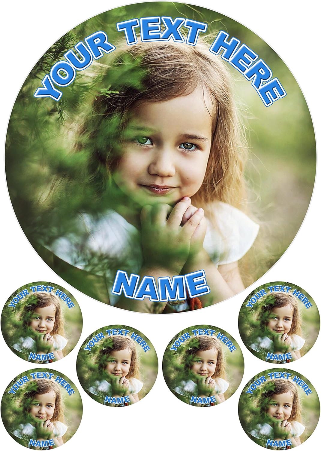 YOUR OWN PERSONALISED PHOTO 7.5" & 6 x 2" ROUND EDIBLE CUPCAKE CAKE