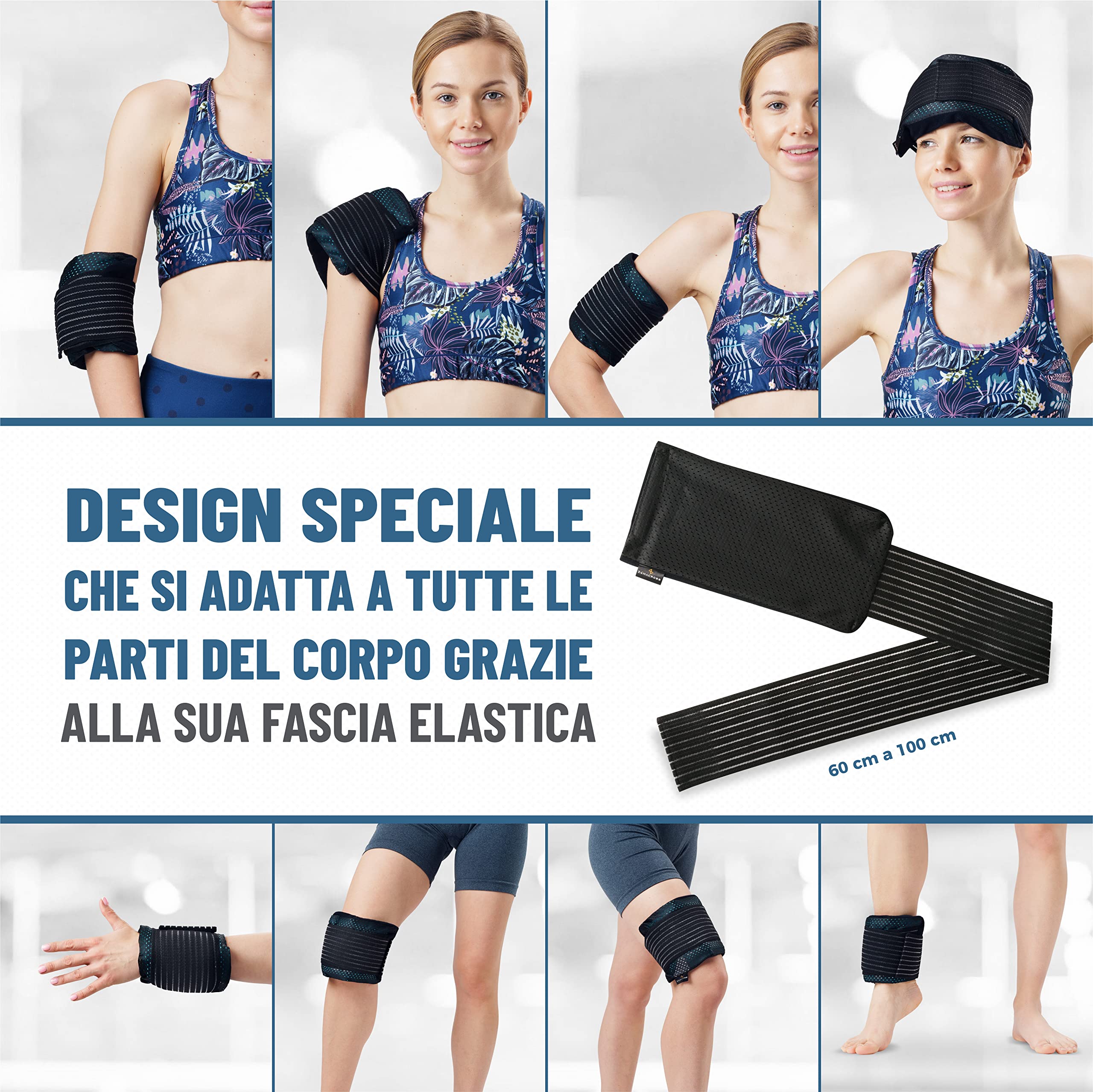 2 Buste Ghiaccio Gel Riutilizzabile e 2 Custodia Multiposizione in Tessuto con Fascia di Compressione - Effetto Caldo e Freddo - Borsa Ghiaccio adatto per microonde e congelatore