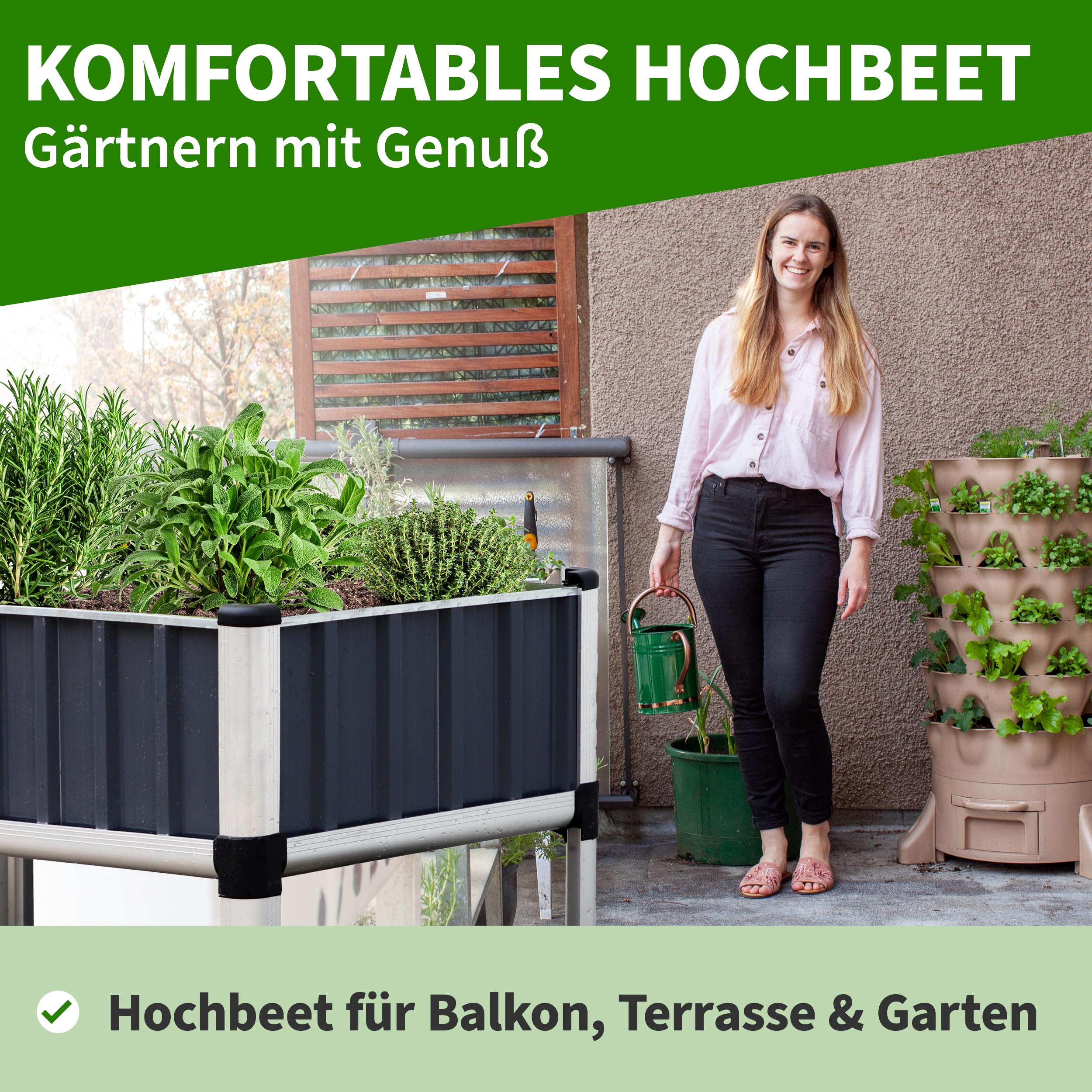 TTL GARDEN Hochbeet 80x50x80cm Superior M aus Metall Anthrazit-Silber | Alu Stahl verzinkt & lackiert - Frühbeet, Pflanzkasten, Kräuterbeet, Blumenbeet, Blumenkasten für Garten, Balkon, Terrasse