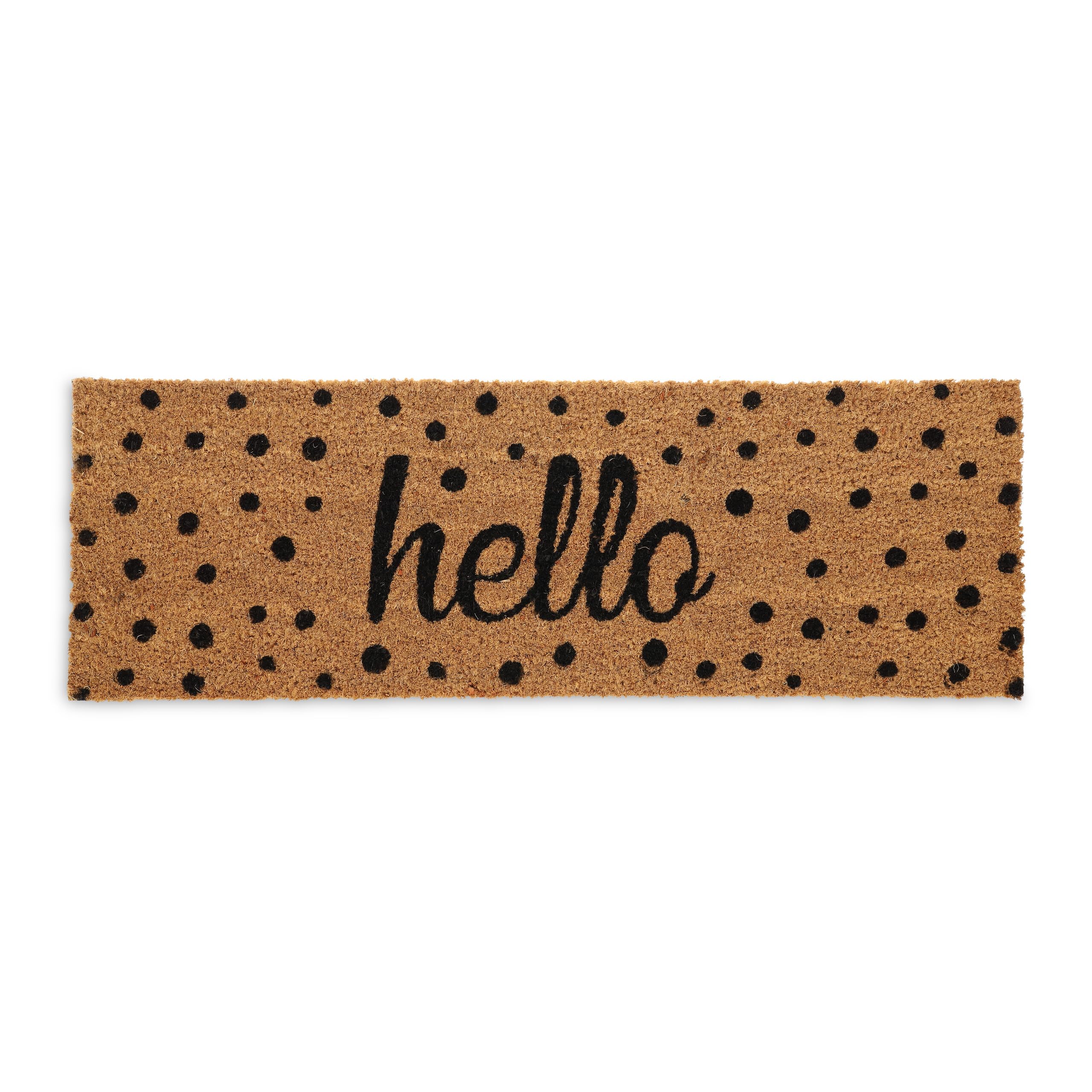 Tapis en coco 75x25 cm paillasson entrée original Hello antidérapant noir