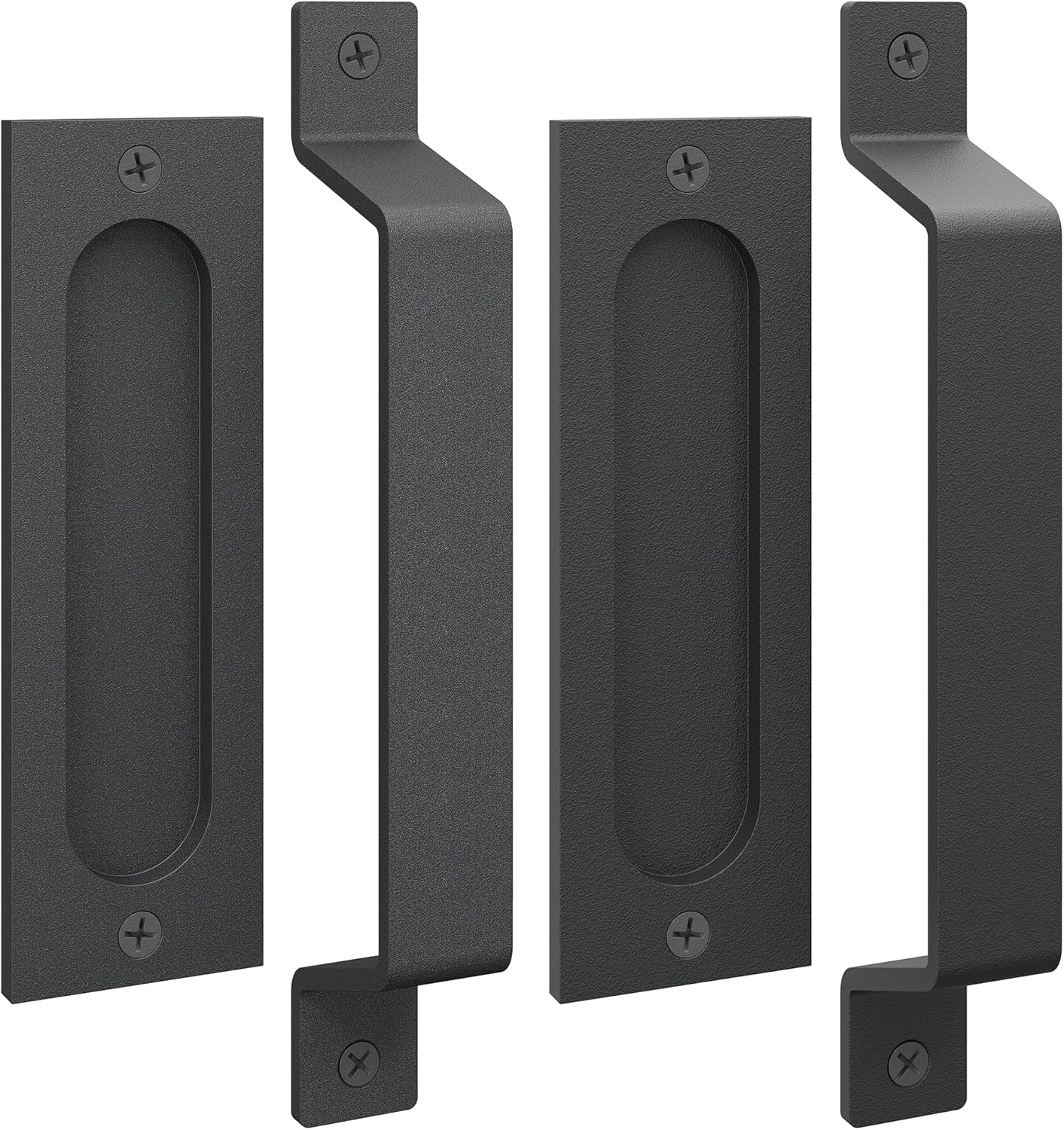 Barn Door Handle and Pull - Recessed Door Handle for Sliding Barn Door - Pull and Flush Door Handle Set - Rustic Farmhouse Style - Flush Mount - Black - Set of 2