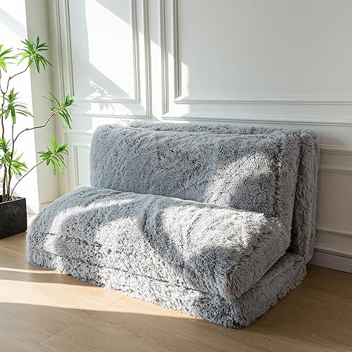 MAXYOYO Puf Cama de suelo, sofá de piel sintética para adultos, sofá plegable de pared con relleno de espuma, colchón de suelo de tamaño individual,
